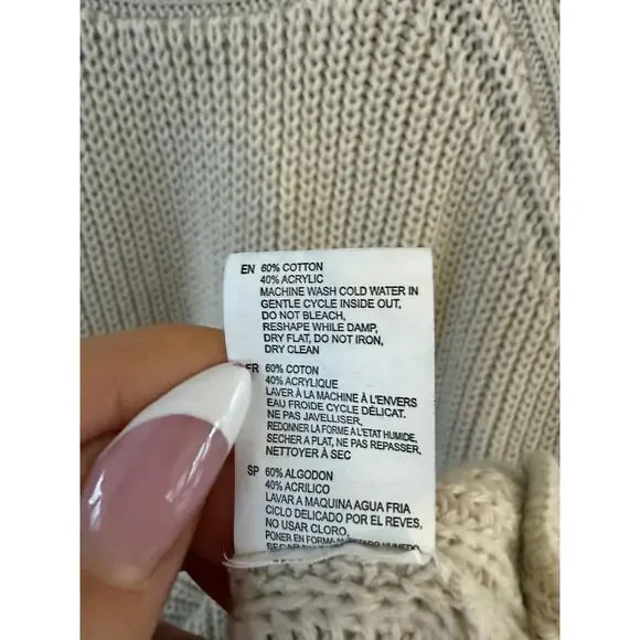 RD Style Cream Knit Sweater Large Chunky Cotton Blend Boho Pullover Raglan - Picture 6 of 8